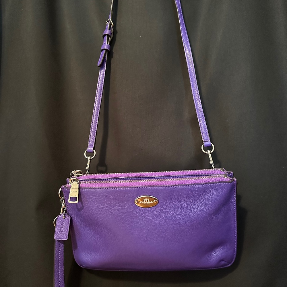 Coach, Satchel Purse/Crossbody/Wristlet, Deep Purple Leather